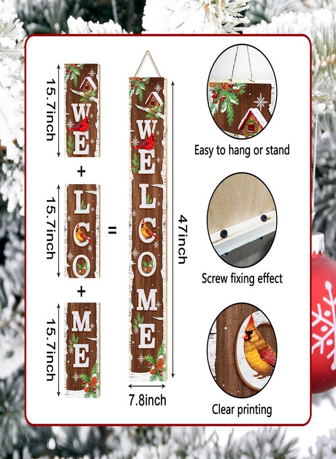 ARTDMT Winter Snow Welcome Porch Sign Decor Birch Tree with Cardinals Wooden Hanging Sign Standing Decorative Signs Plaques for Front Farmhouse Outdoor Indoor Welcome Sign Wall Xmas Winter Decor 47.2"H - Image 4